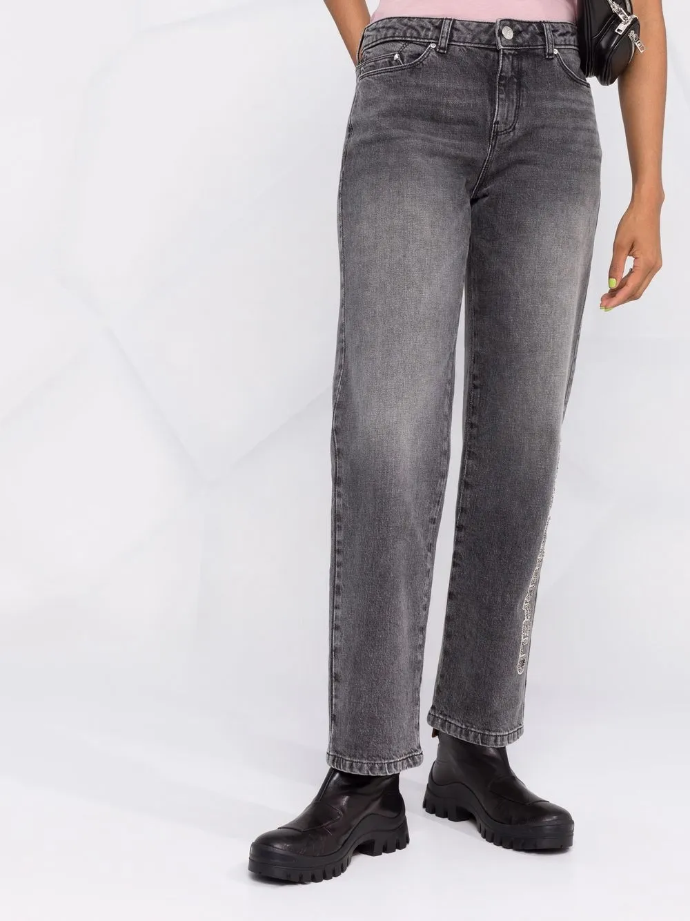 Shop Karl Lagerfeld Embellished Logo Straight Leg Jeans In Grau