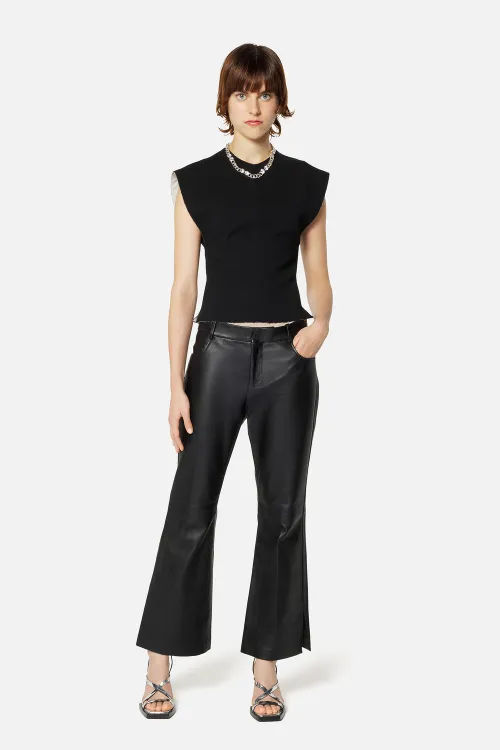 Short Flared Trousers in Lambskin 
