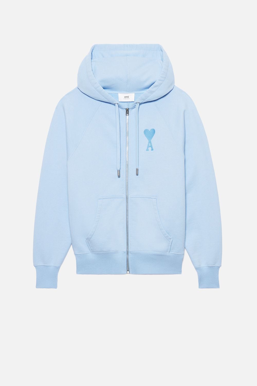 AMI PARIS tone-on-tone logo embroidered hoodie - baby blue