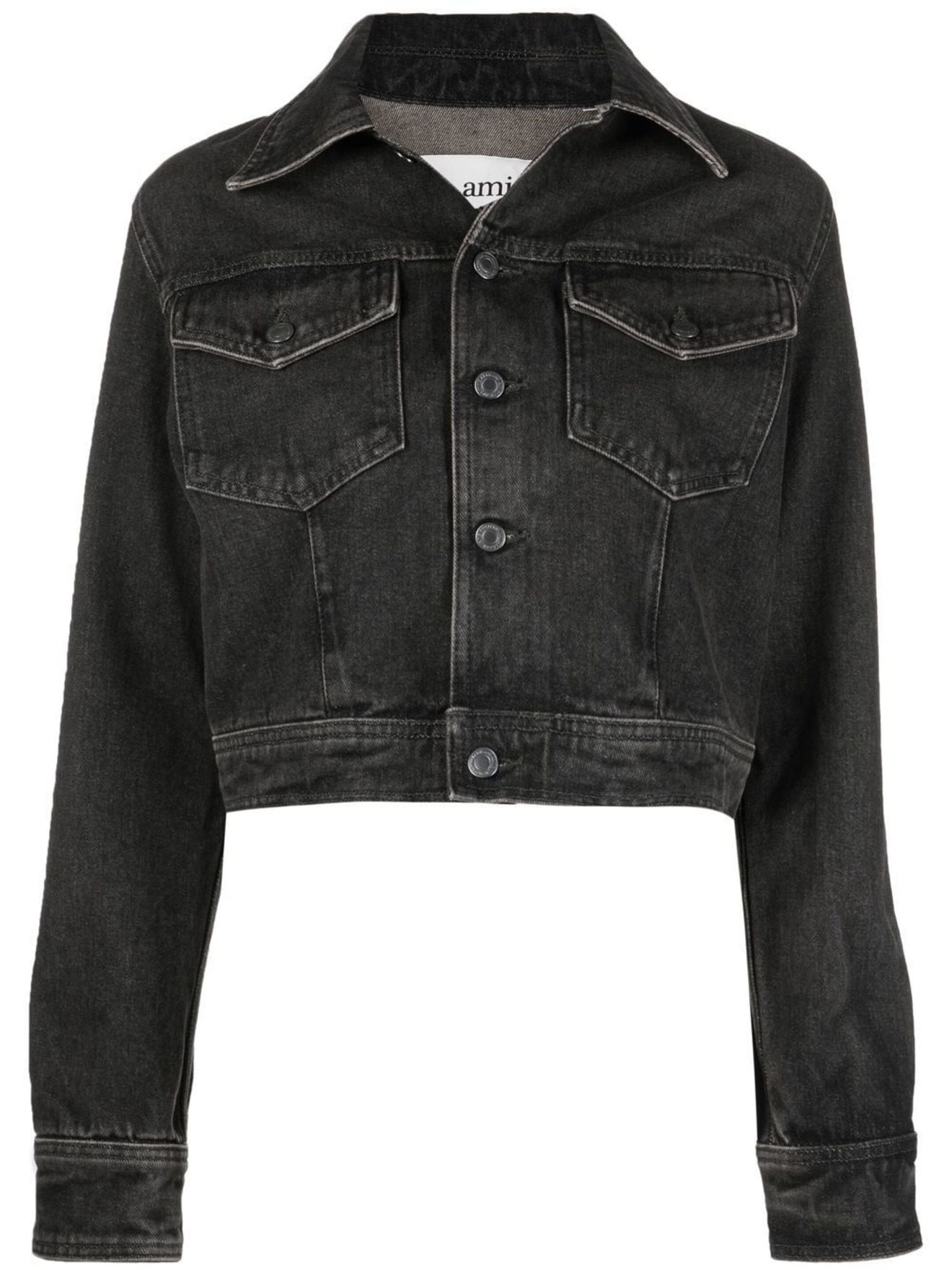 AMI Paris cropped buttoned denim jacket black | MODES
