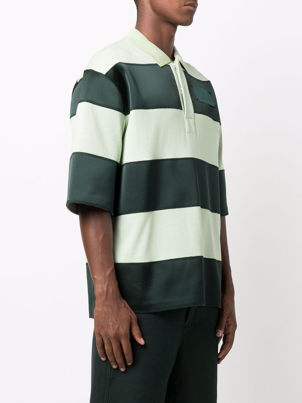 Shop Ami Alexandre Mattiussi Striped Logo-patch Polo Shirt In Green