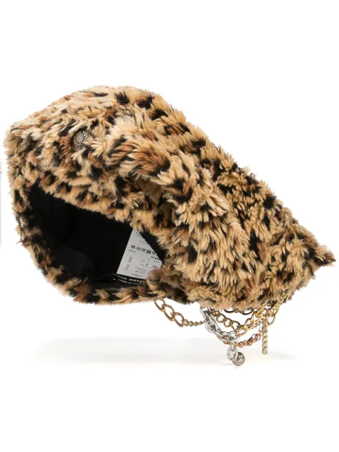Junya Watanabe Chapéu com pelos e estampa de leopardo