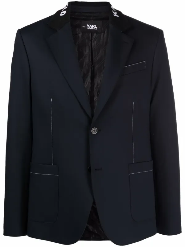 Karl Lagerfeld Logo-Embroidered Sports Blazer - Blue
