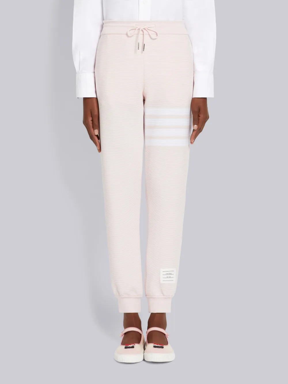Thom Browne 4-bar Detail Ottoman Rib Cotton Joggers In 680 Lt Pink