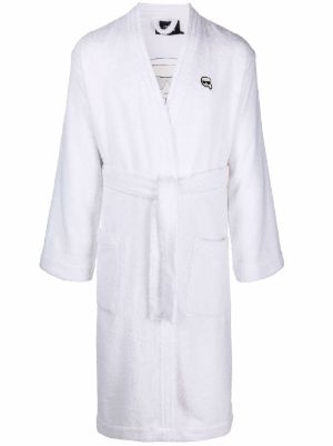Karl Lagerfeld Synthetic Ikonik Bathrobe in White Womens Clothing Nightwear and sleepwear Robes robe dresses and bathrobes 