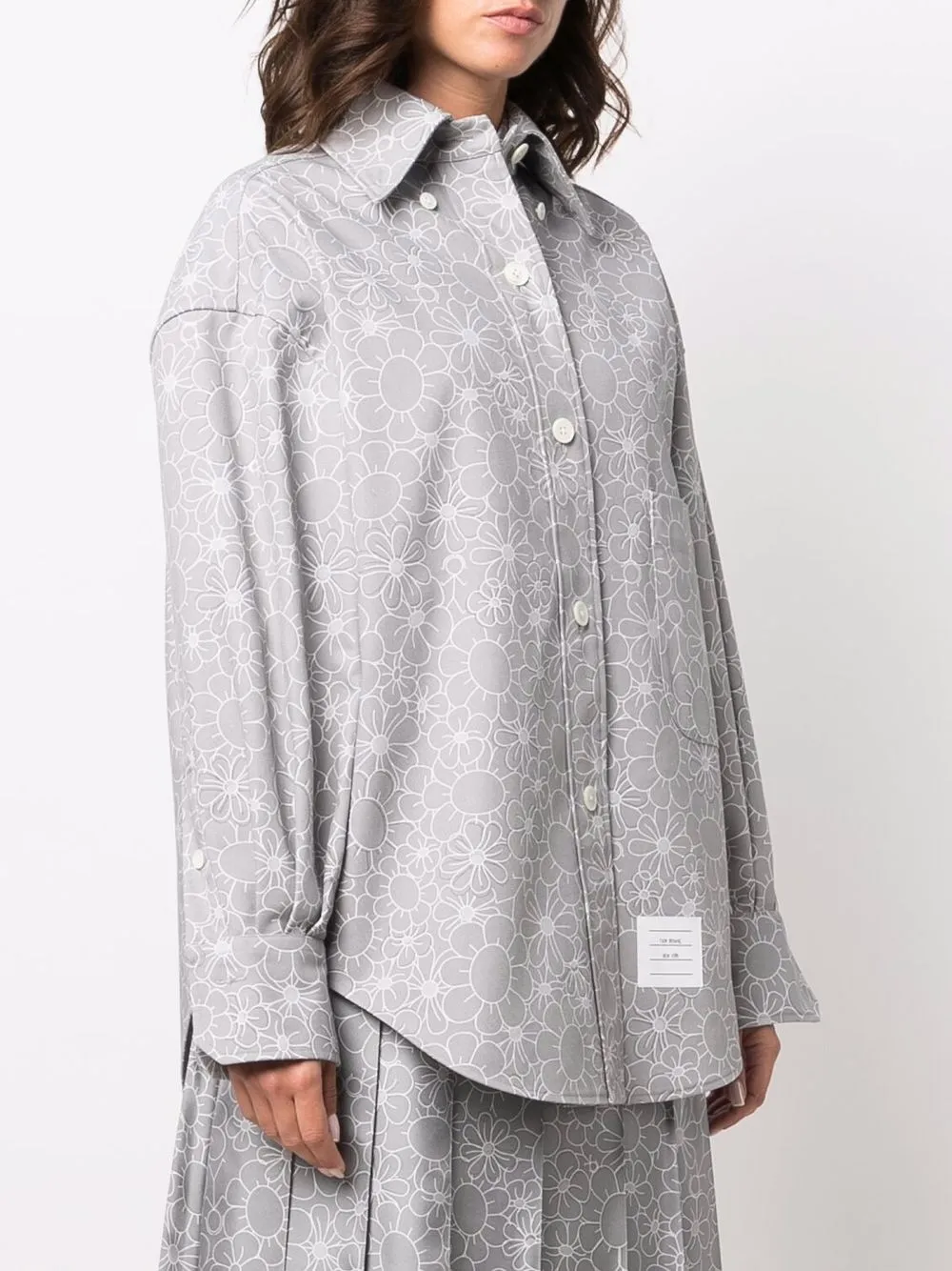  Thom Browne Geblümtes Oversized Hemd   Grau 