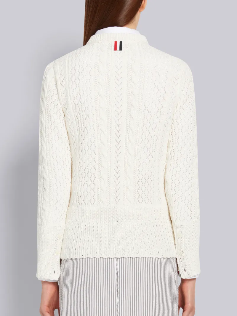 White Cotton Mixed Pointelle Cable Knit Pullover Thom Browne Official