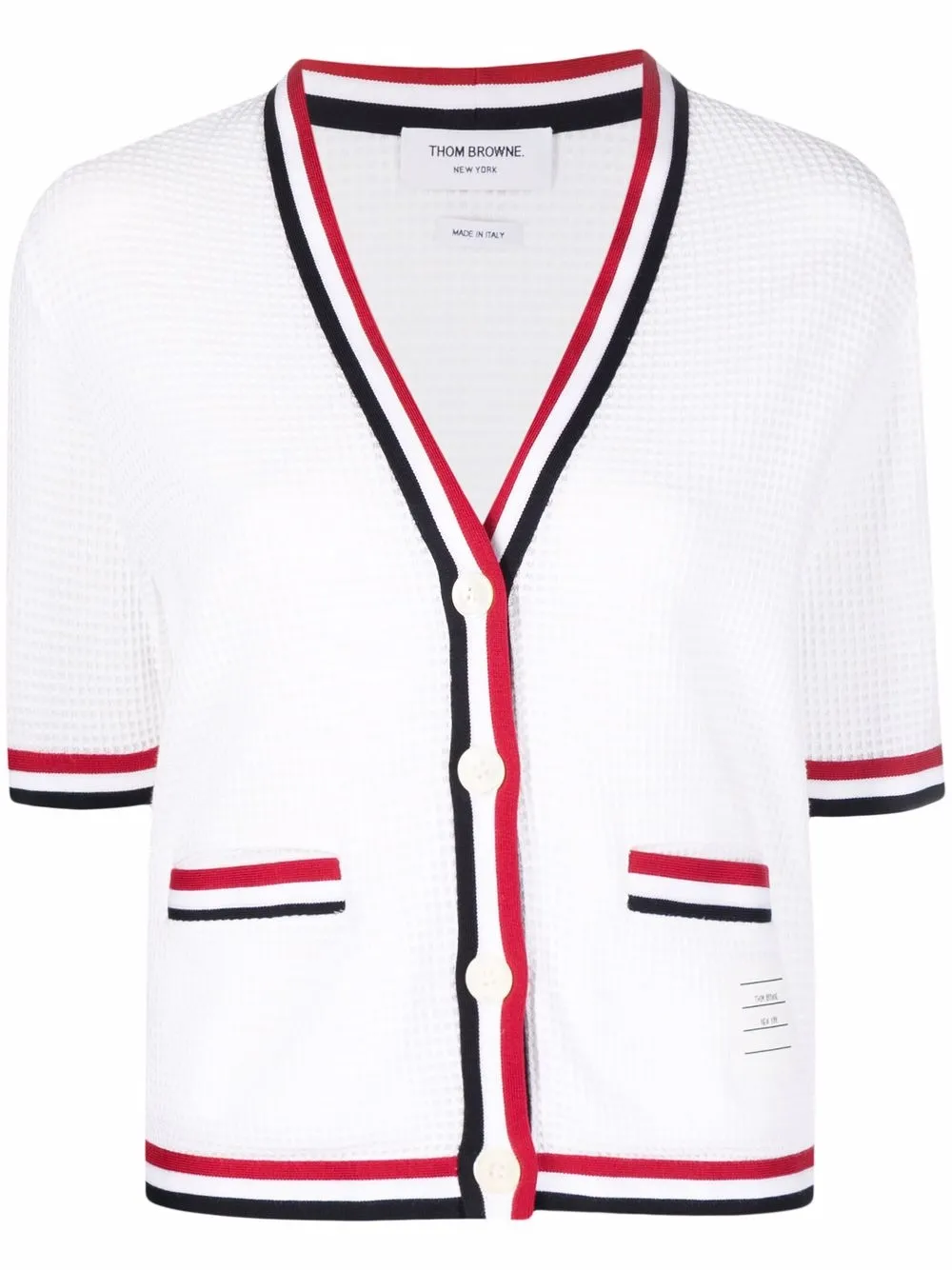 

Thom Browne RWB trim textured cardigan - White