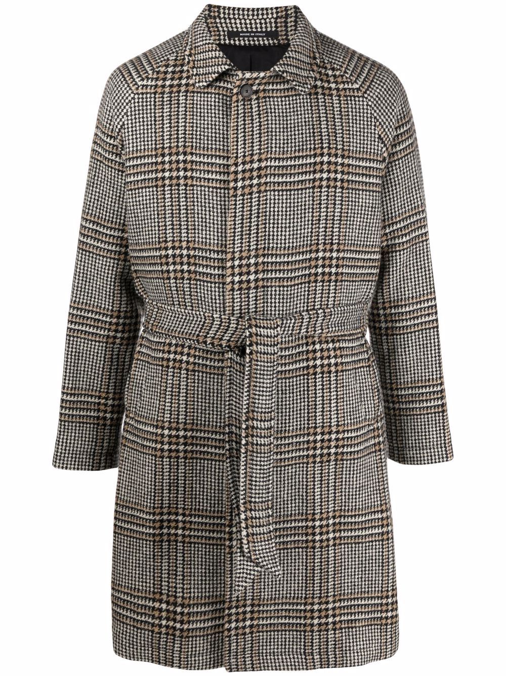 

Tagliatore check-print tie-waist single-breasted coat - Neutrals