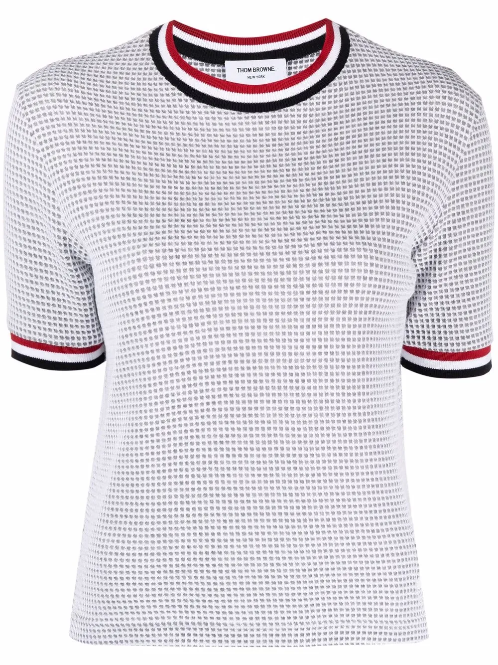 

Thom Browne RWB stripe textured check T-shirt - Grey