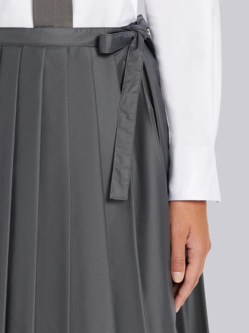Silver Sheer Nylon Ripstop Below The Knee Pleated Wrap Skirt Thom
