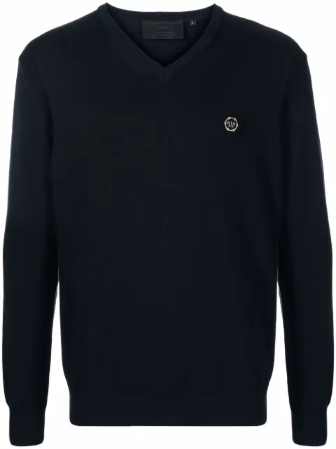 Philipp Plein logo-patch V-neck jumper