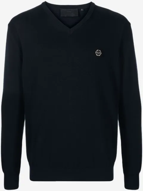 Philipp Plein logo-patch V-neck jumper