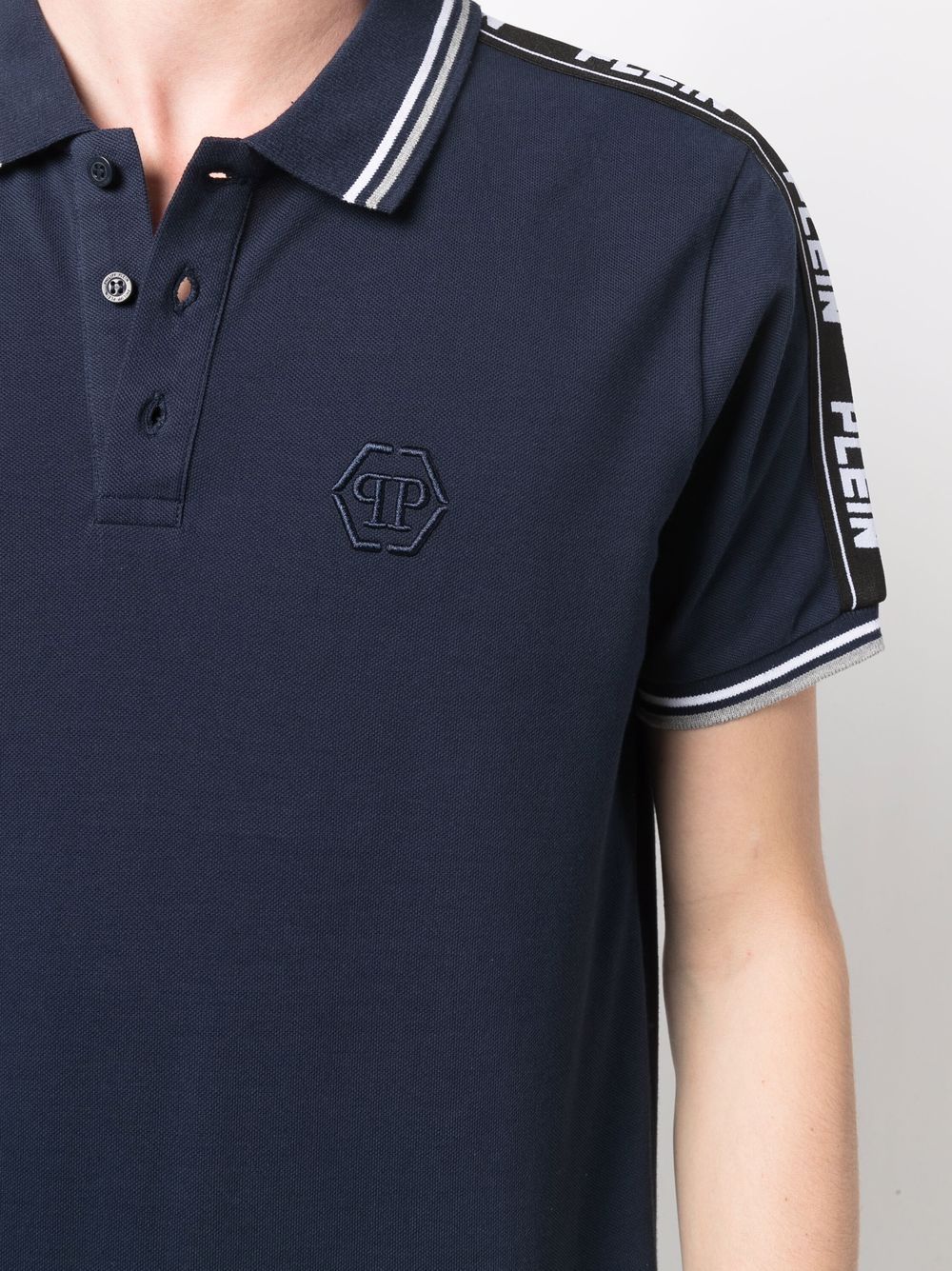 Shop Philipp Plein Logo-tape Detail Polo Shirt In Blue