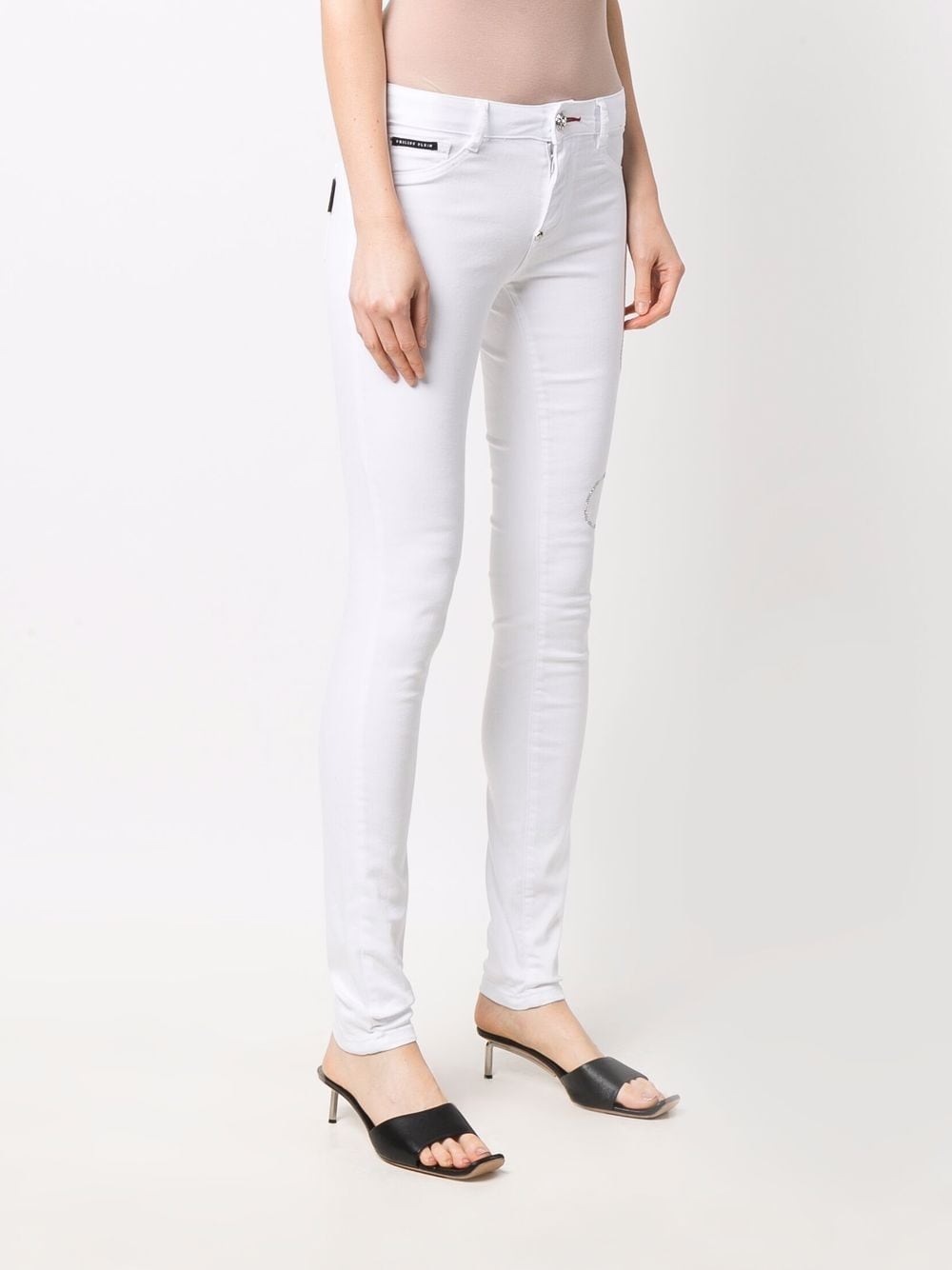 Shop Philipp Plein Signature Embellished Skinny Jeans In Weiss