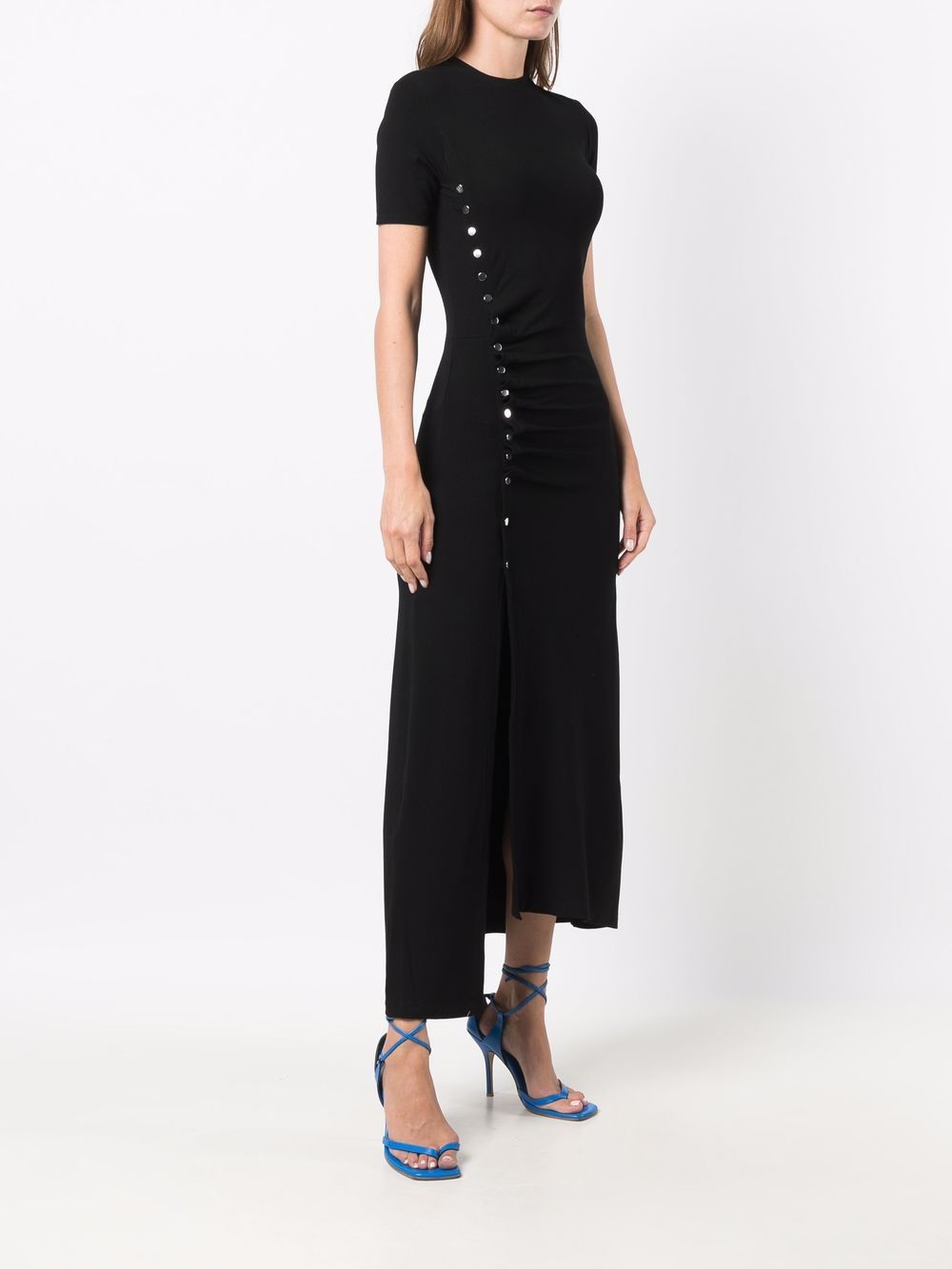 Shop Paco Rabanne Side-buttons Midi Dress In Black