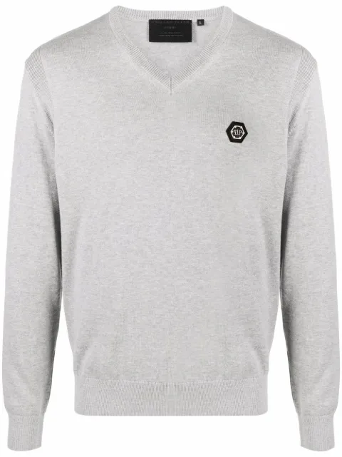 Philipp Plein logo-patch V-neck jumper