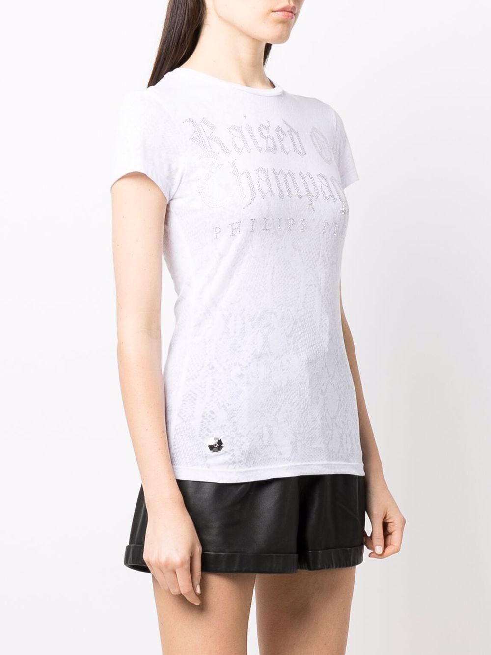 Shop Philipp Plein Crystal-embellished Snake-print T-shirt In White
