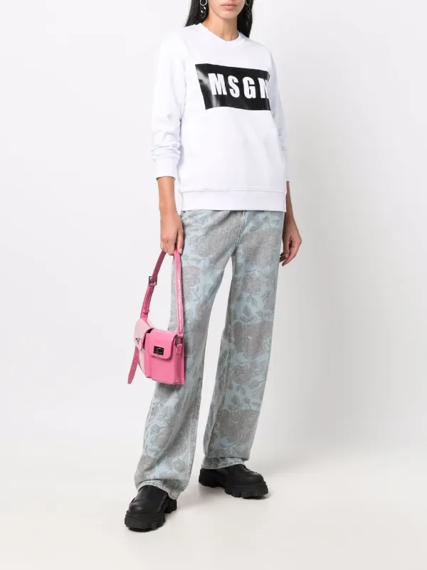 MSGM logo-print Cotton Sweatshirt | White | FARFETCH QA