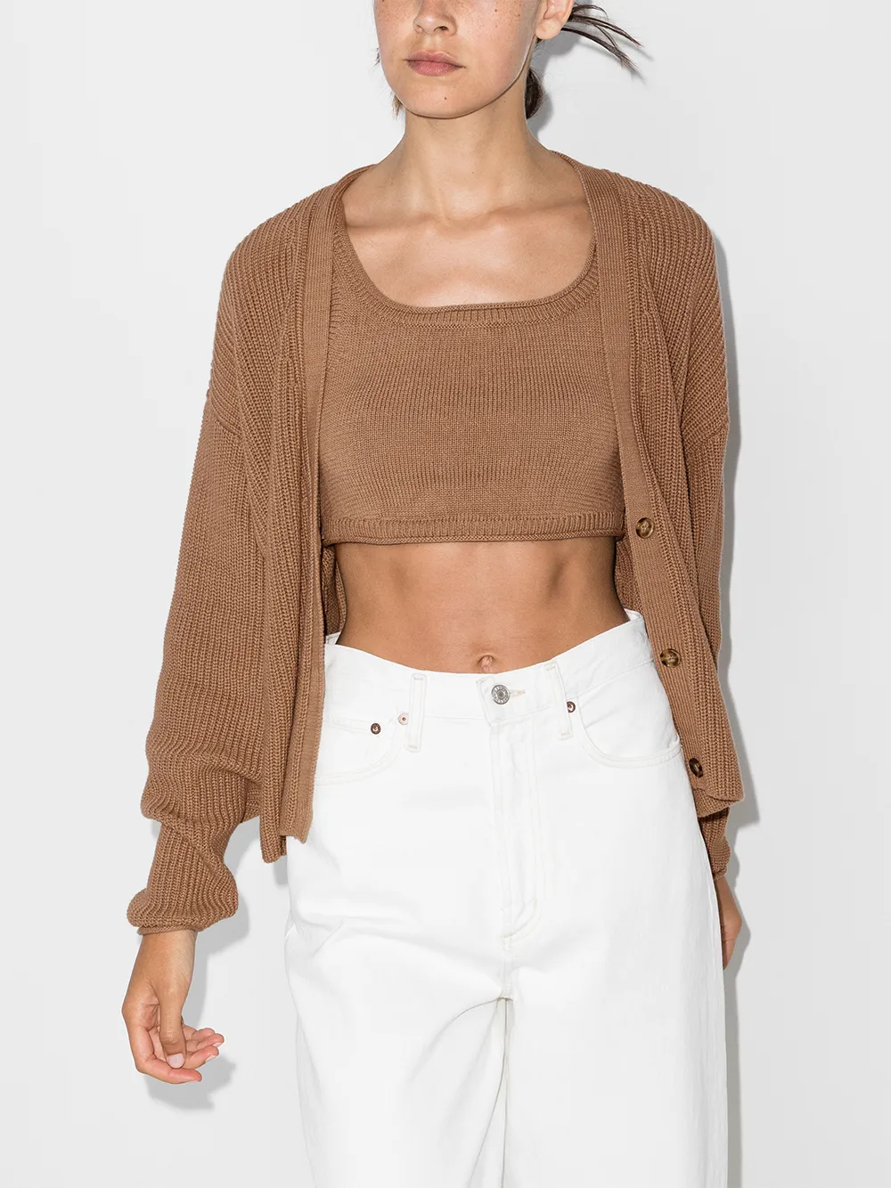 Image 2 of Reformation Elke knit crop top and cardigan set
