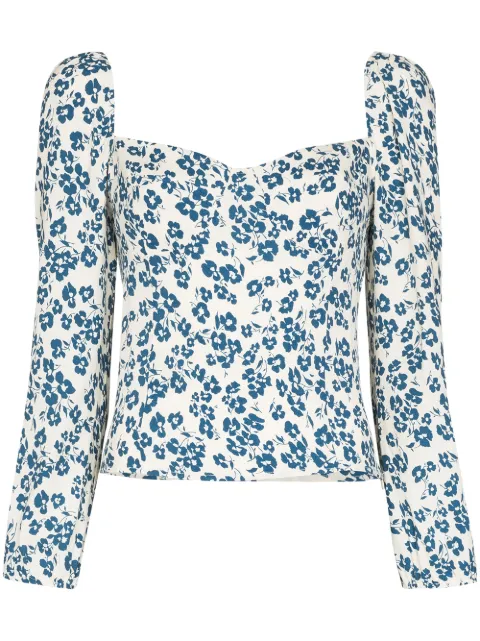 Reformation REF REIGN SWTHRT NK LS FLRL PRNT TOP BLU