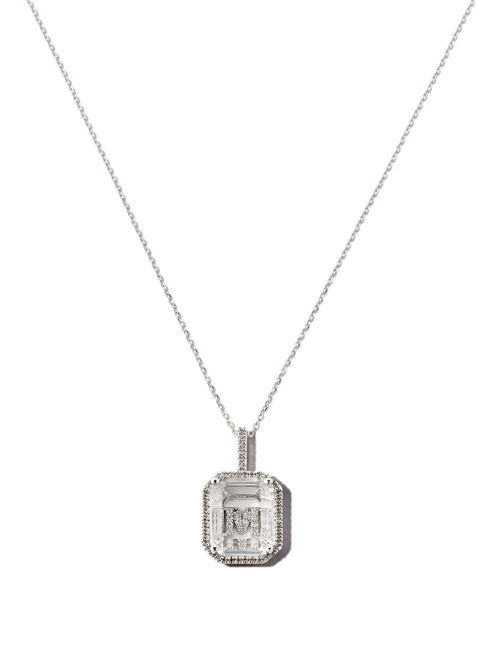 14kt white gold M Initial diamond frame pendant necklace