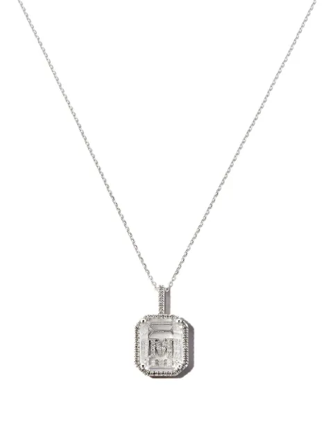 Mateo - 14kt white gold M Initial diamond frame pendant necklace