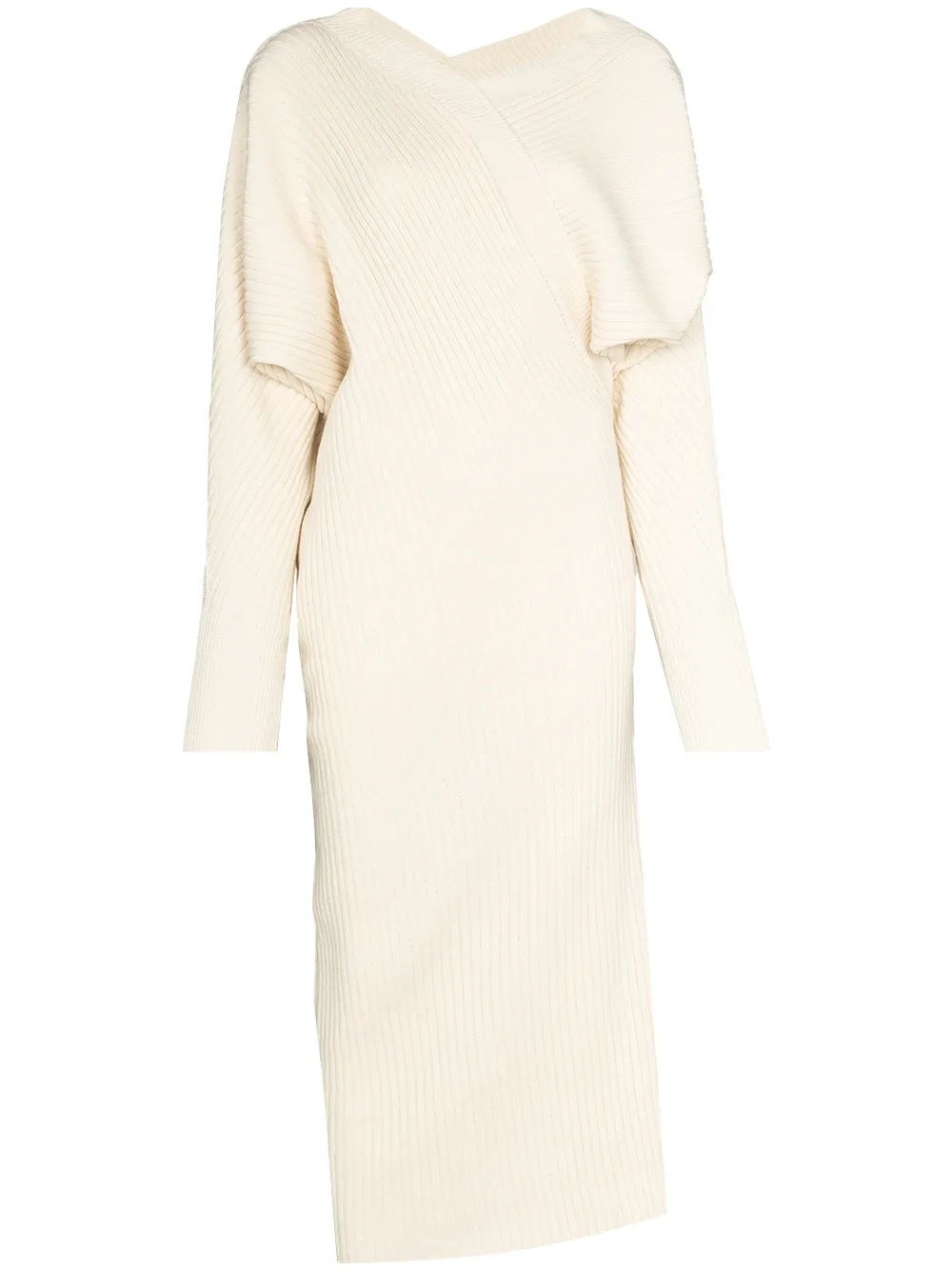 

LVIR Unbalance asymmetric ribbed-knit dress - Neutrals