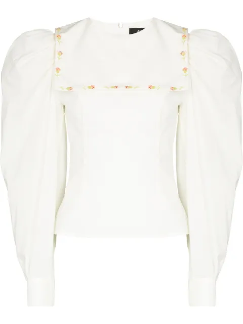 ANOUKI floral-embroidered square-collar blouse