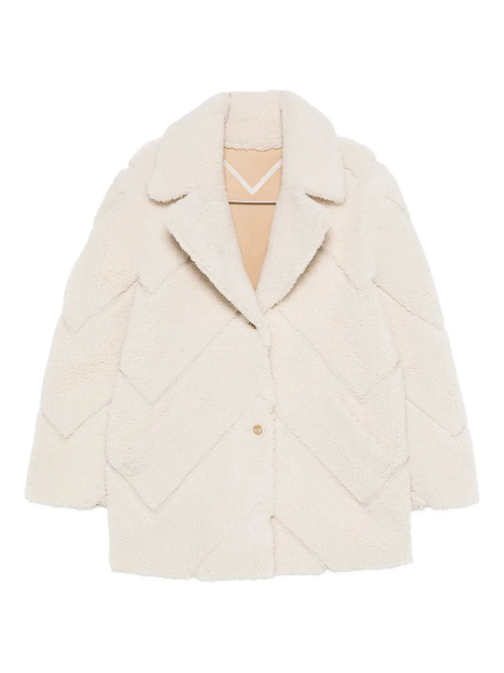 Off-white Chevron-pattern Shearling Jacket In White