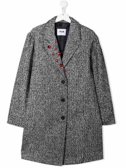 Msgm Kids معطف بصف أزرار ومزين بحجر الراين