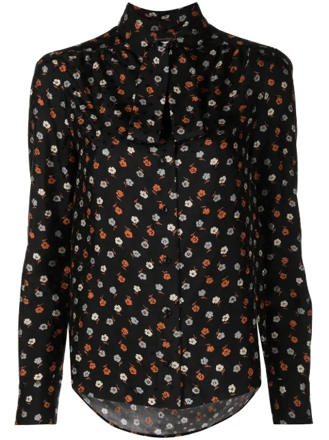 Saint Laurent بلوزة بأكمام طويلة وطبعة زهور