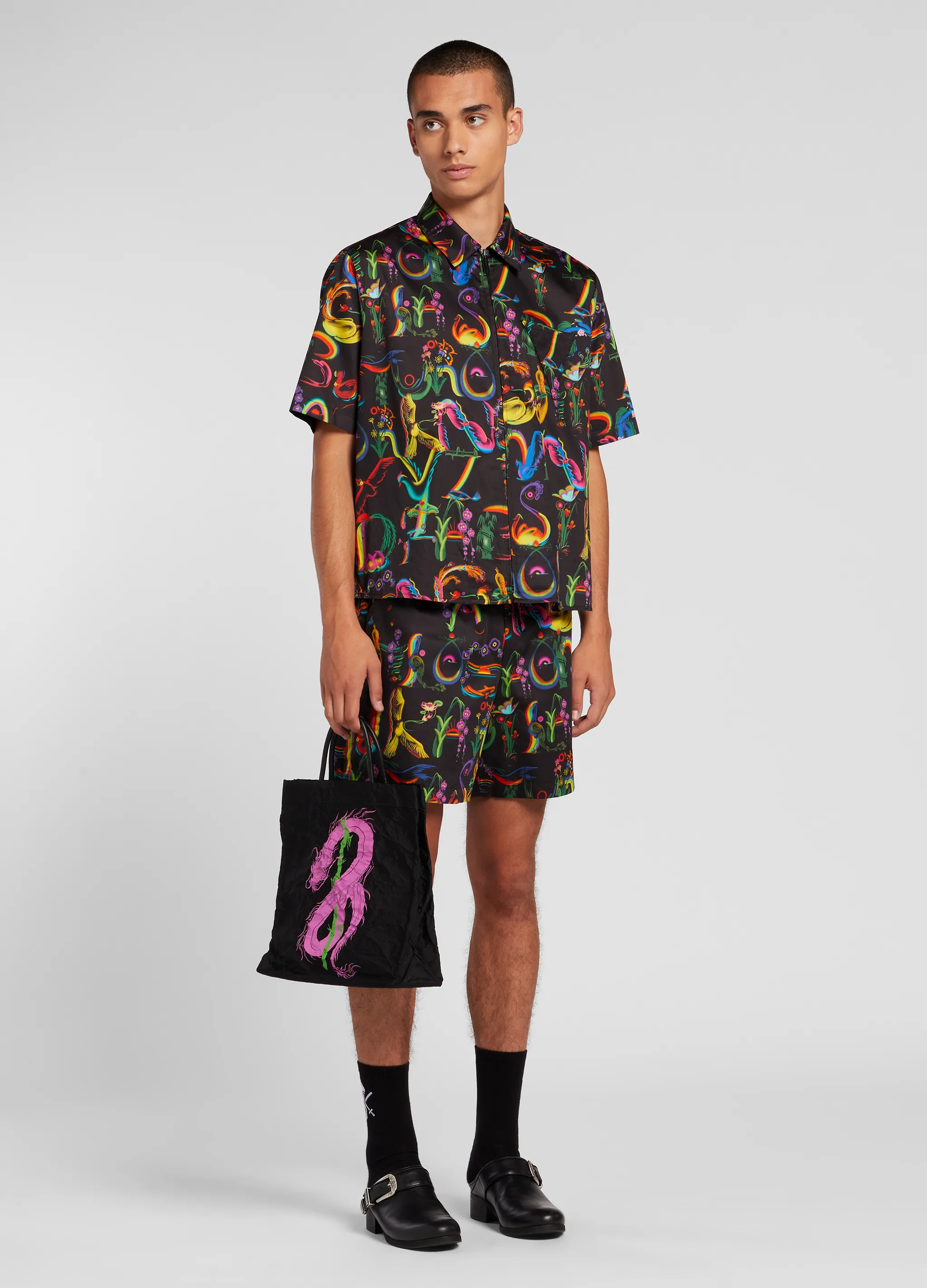 ALLOVER ALPHABET ZIPPED SHIRT