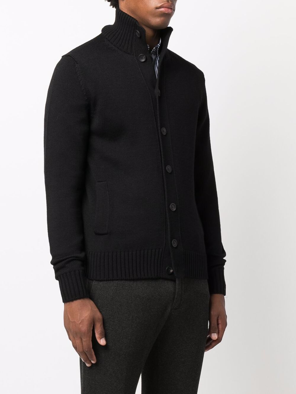 Shop Zanone Ribbed-knit Button-up Cardigan In Black