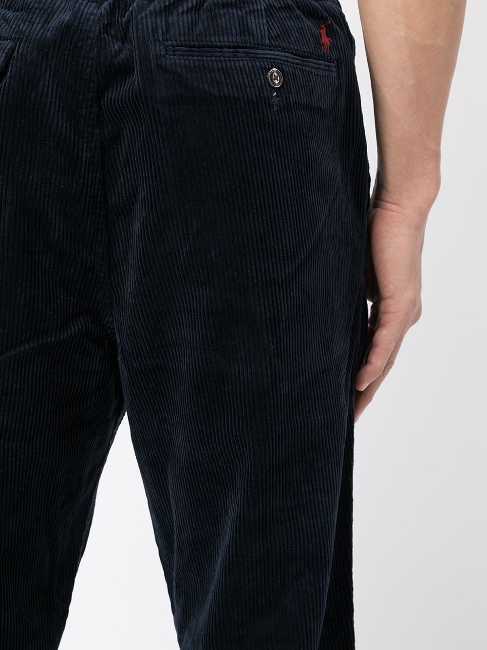 Shop Polo Ralph Lauren Ribbed Cotton Straight-leg Trousers In Blau