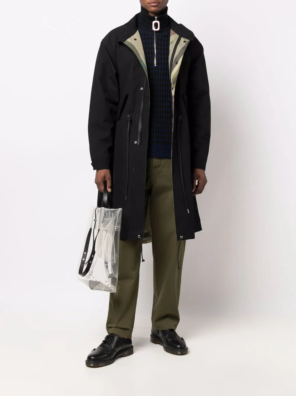 sacai Parka met enkele rij knopen - Zwart