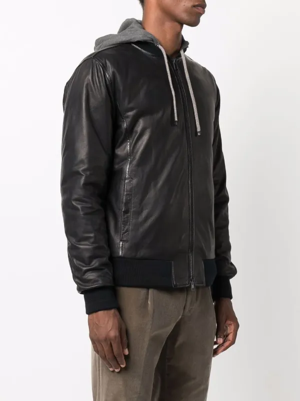 Barba hooded leather bomber jacket 