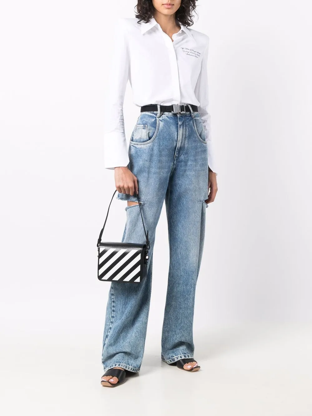 фото Off-white сумка-тоут в диагональную полоску