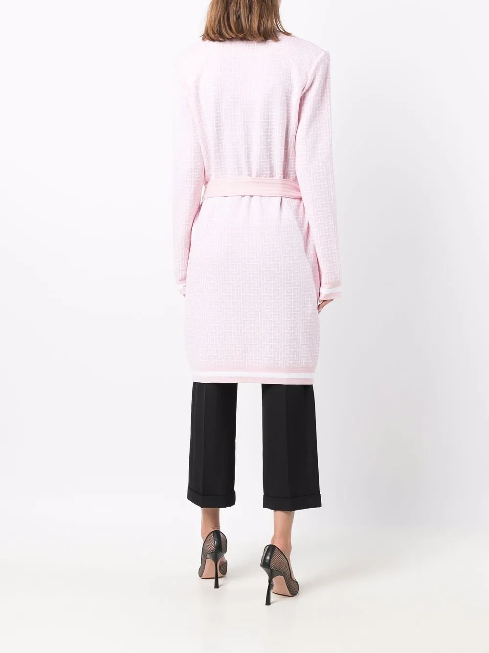 фото Balmain кардиган-пальто с поясом и жаккардовым логотипом