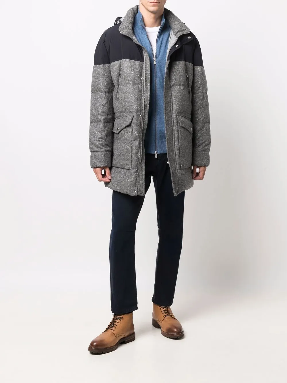 фото Brunello cucinelli пуховик в стиле колор-блок