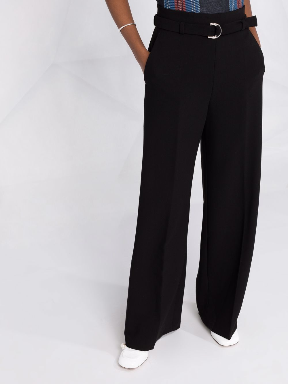 Shop Maje Belted-waist Wide-leg Trousers In Black