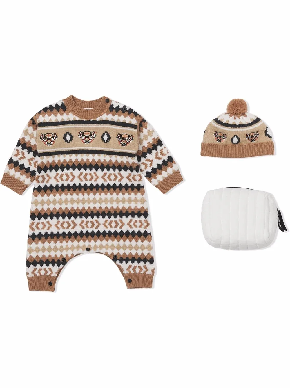 фото Burberry kids комплект из комбинезона и шапки с узором фэр-айл