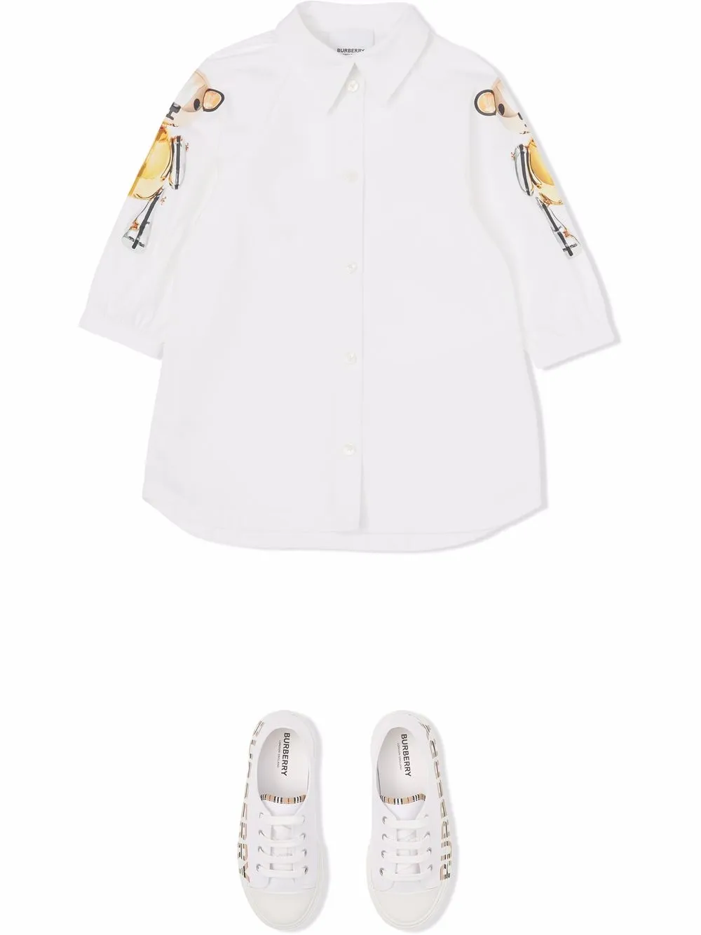 фото Burberry kids платье-рубашка с принтом thomas bear
