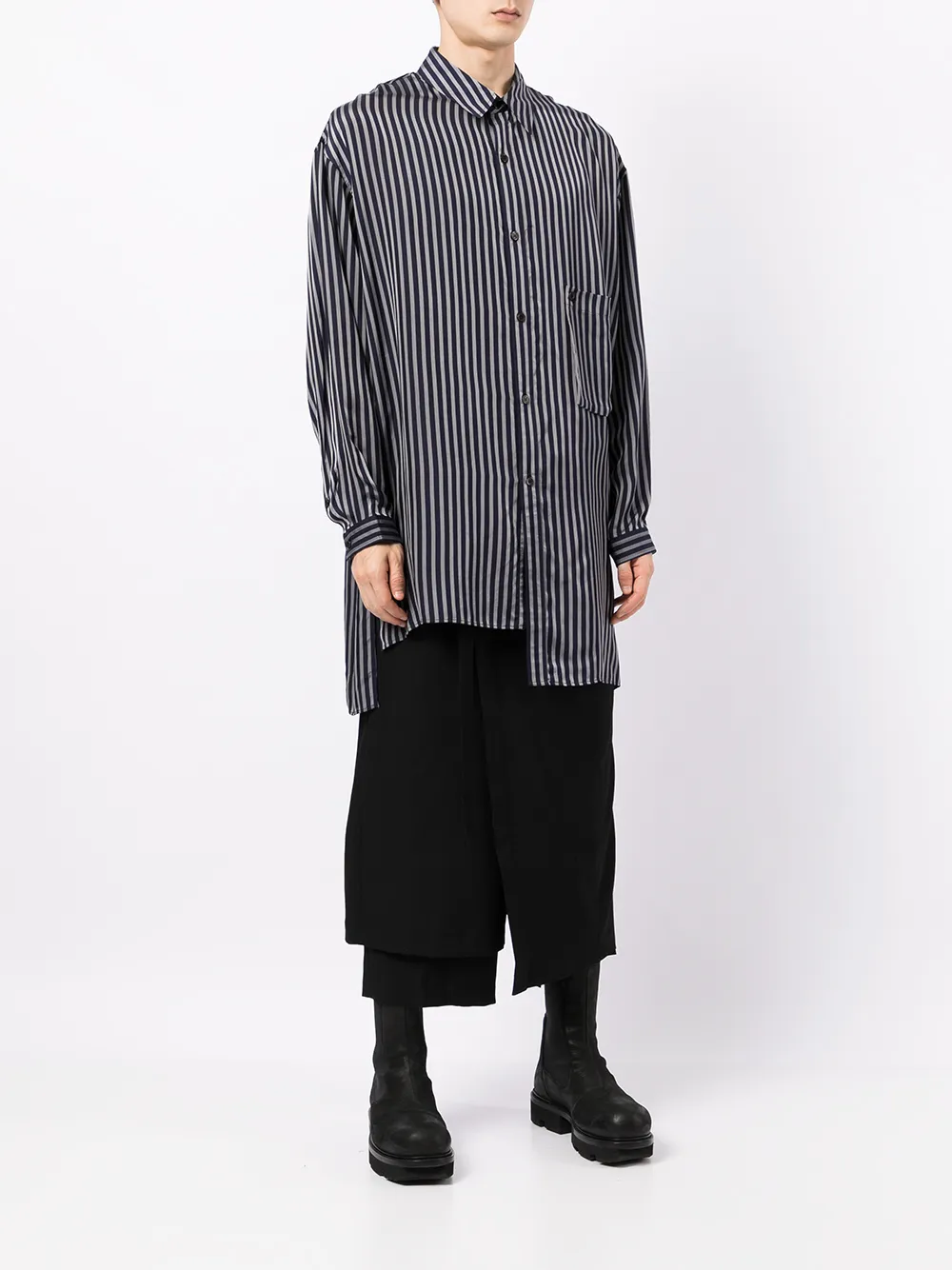 фото Yohji yamamoto полосатая рубашка асимметричного кроя