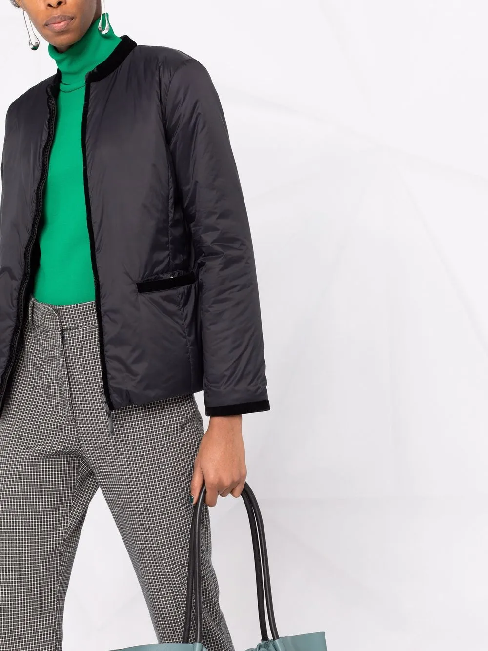Emporio Armani Nylon Reversible Guru-collared Jacket In 黑色