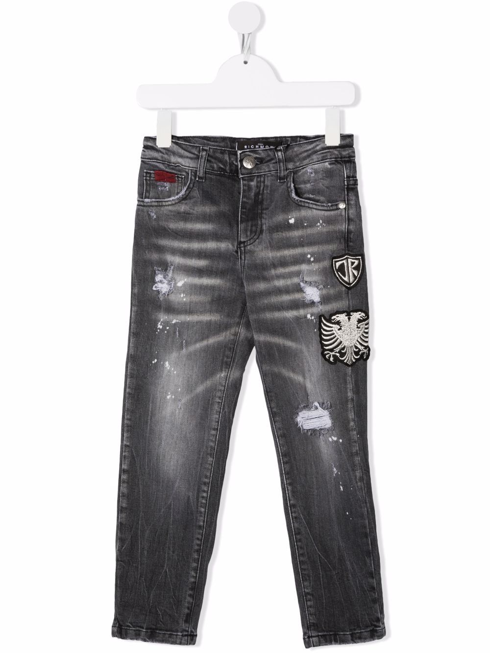 фото John richmond junior джинсы с эффектом потертости и нашивками