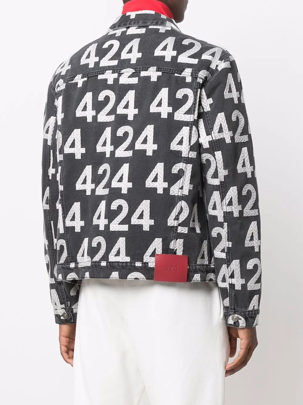 Shop 424 Logo-print Cotton-blend Denim Jacket In Grau