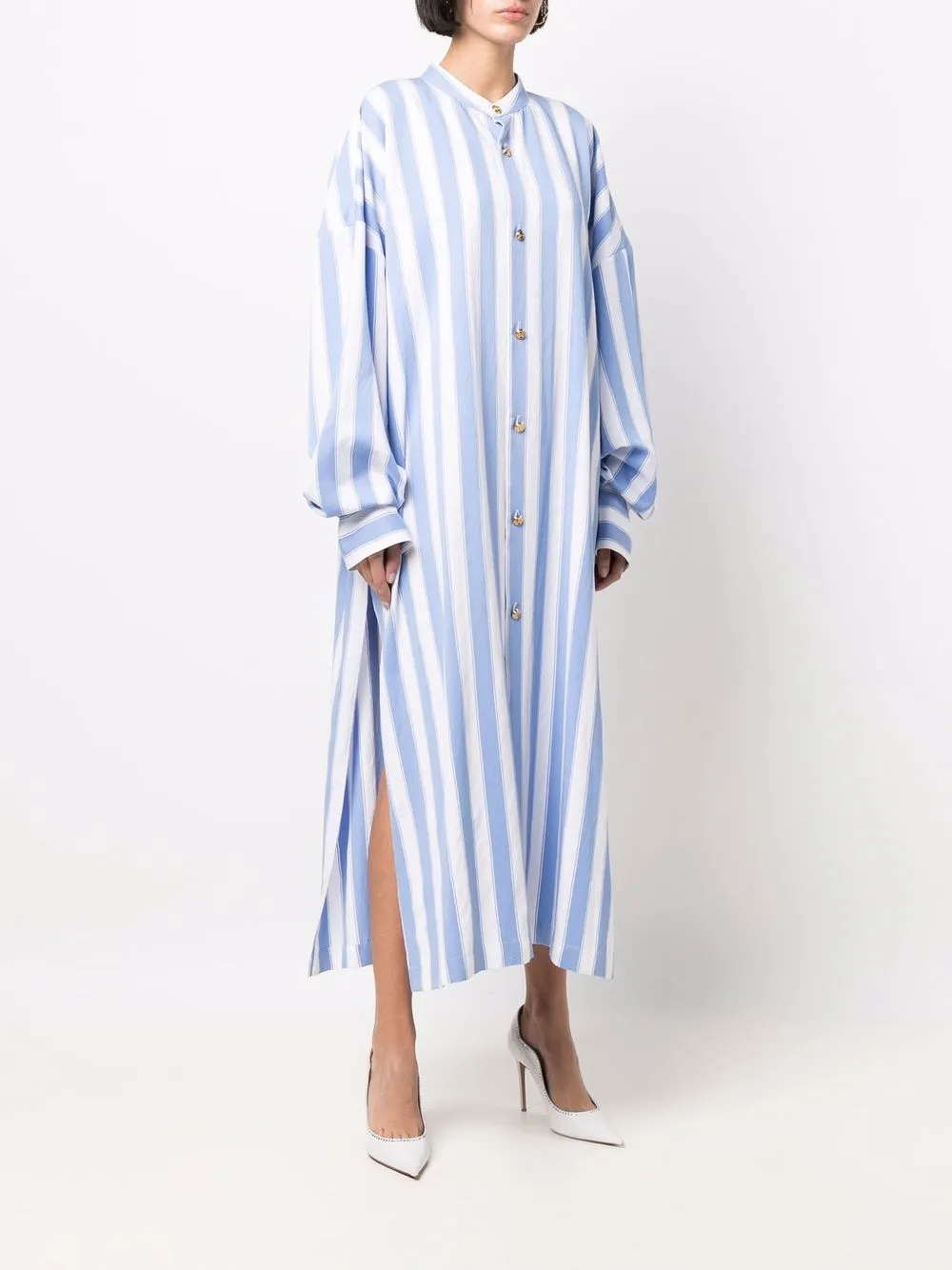 фото Balmain платье-рубашка макси в полоску