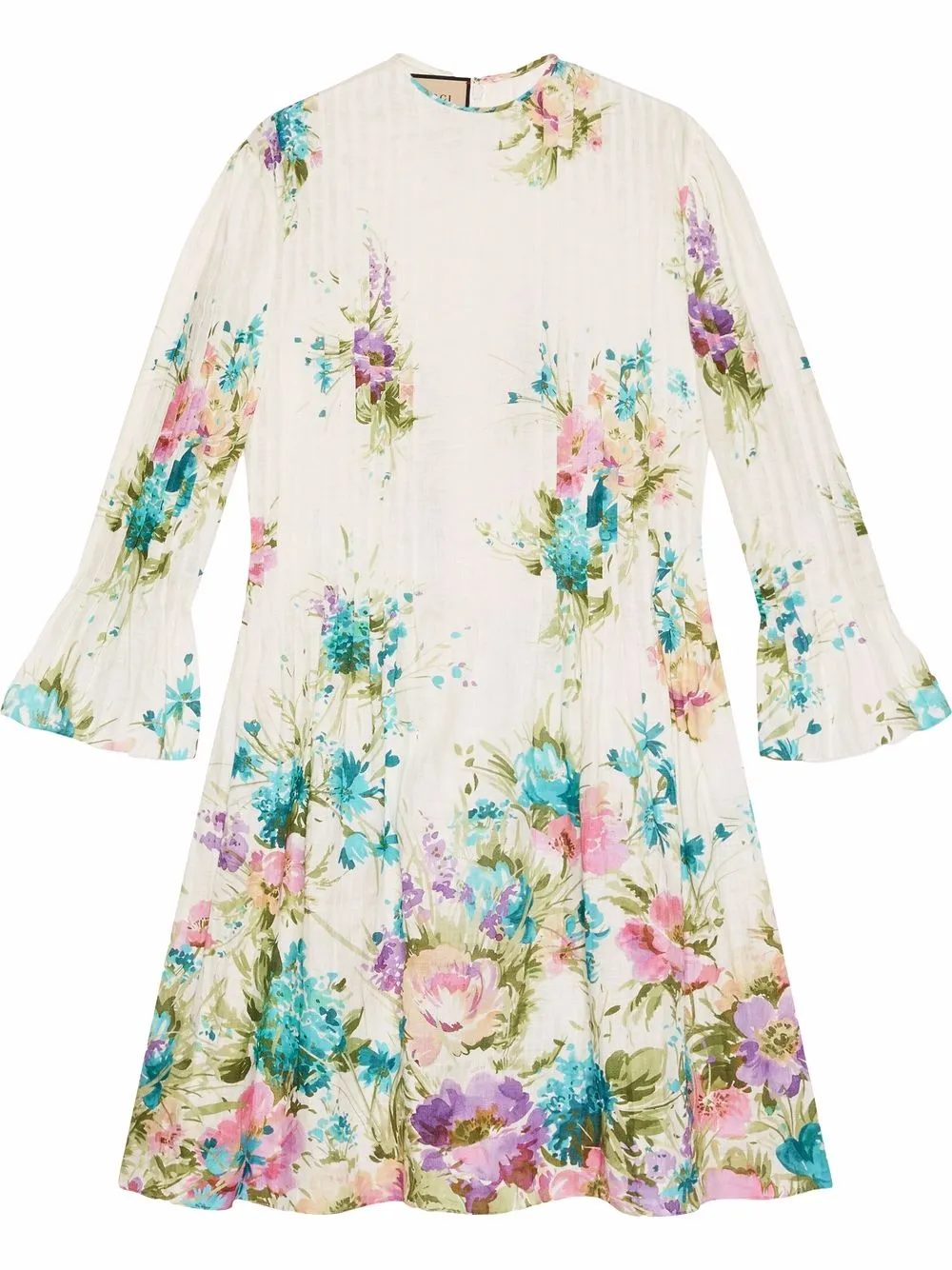 Gucci Floral-print Linen Dress In White