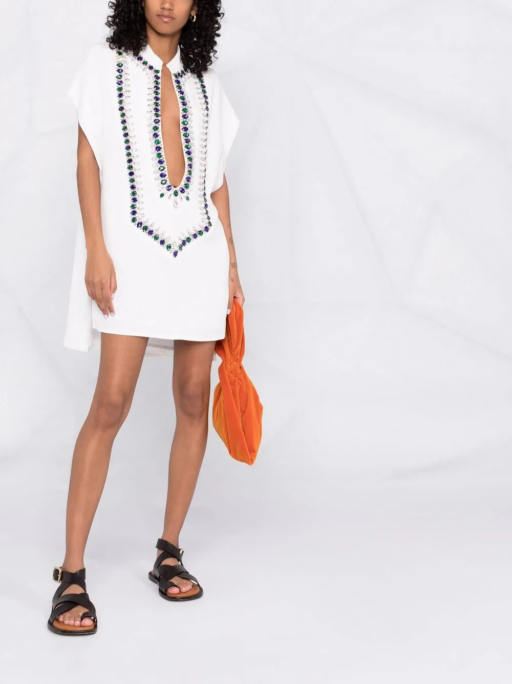 фото Balmain платье с короткими рукавами и кристаллами